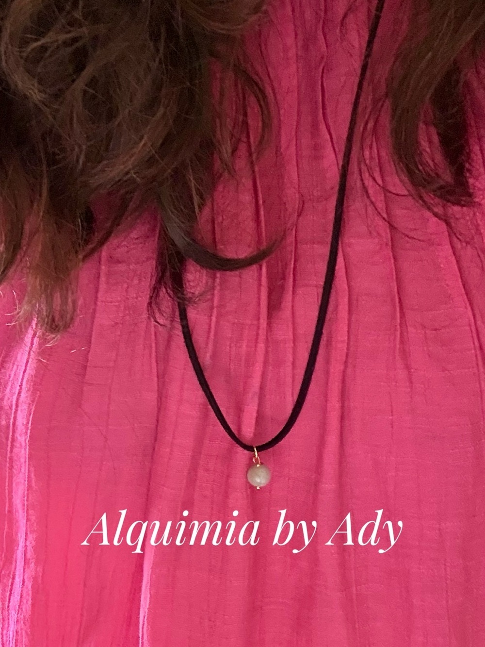 Black suede Cord Necklace with Creamy labradorite dainty Pendant